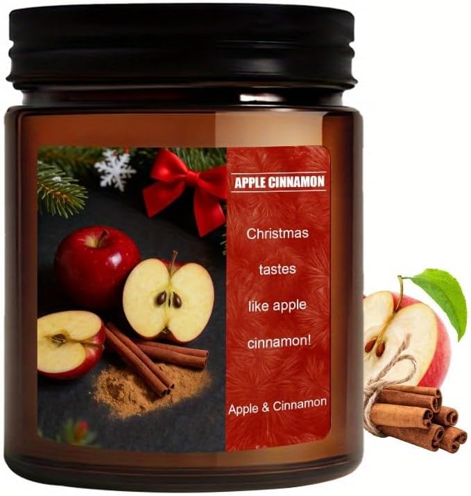 60-Hour Burning 8 OZ Scented Candle - Ideal Christmas Gift, Helps to Relax, Relieve Stress, and Soothe Emotions (8OZ Apple Cinnamon)
