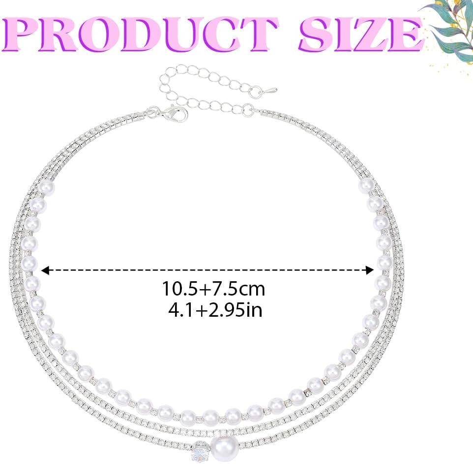 JEAIRTS Layered Pearl Rhinestone Choker Necklace Silver Wedding Prom Crystal Jewelry for Women - Image 4