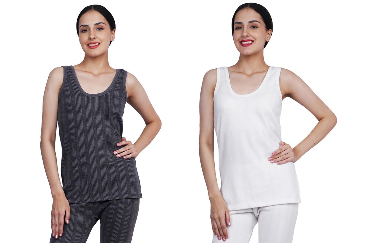 wako Women Sleeveless Thermal Top Combo Dark Grey White Cotton Blend Innerwear Body Warmer Comfortable Stylish Thermal Wear Warm Inner Top for Ladies Daily Winter Cold Weather Layering-picture-41
