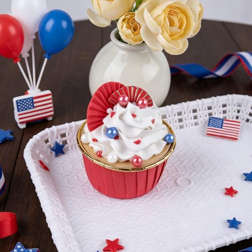 Image of Red White and Blue Pearl Sprinkles for Baking Edible, 4th of July Sprinkles, Patriotic Sprinkles with 4 Sizes Sugar 130g /4.6oz, Cupcake, Ice Cream, Donuts, Macaron Toppings Supplies (2mm, 4mm, 7mm, 1cm)