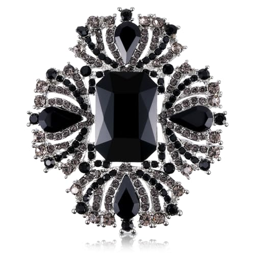 Image of Black Brooch Vintage Rhinestone Brooches and Pins for Women, Elegant Flower Badge Brooch Lapel Pins for Clothes Dress Hats Bags Accessory