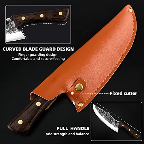 Vcxox 7.3 Inch Professional Curved Back Cutting Meat Knife Chef Knives With Carrying Leather Knife Sheath High Carbon Stainless Steel Cutting Knife For Meat Cooking Tool Outdoor And Home Use #TOP6