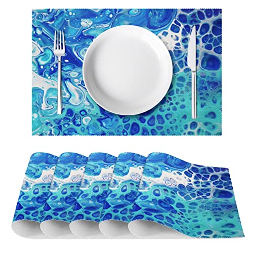 Sets de table résistant à la chaleur motif abstrait bleu acrylique - 3