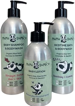 Mama Bamboo Organic Baby Bathtime Gift Set, Shampoo & Bodywash 500ml, Lotion 250ml, Aloe Vera and Lavender, Natural Skincare for Babies 0-3 Years, 3 Piece