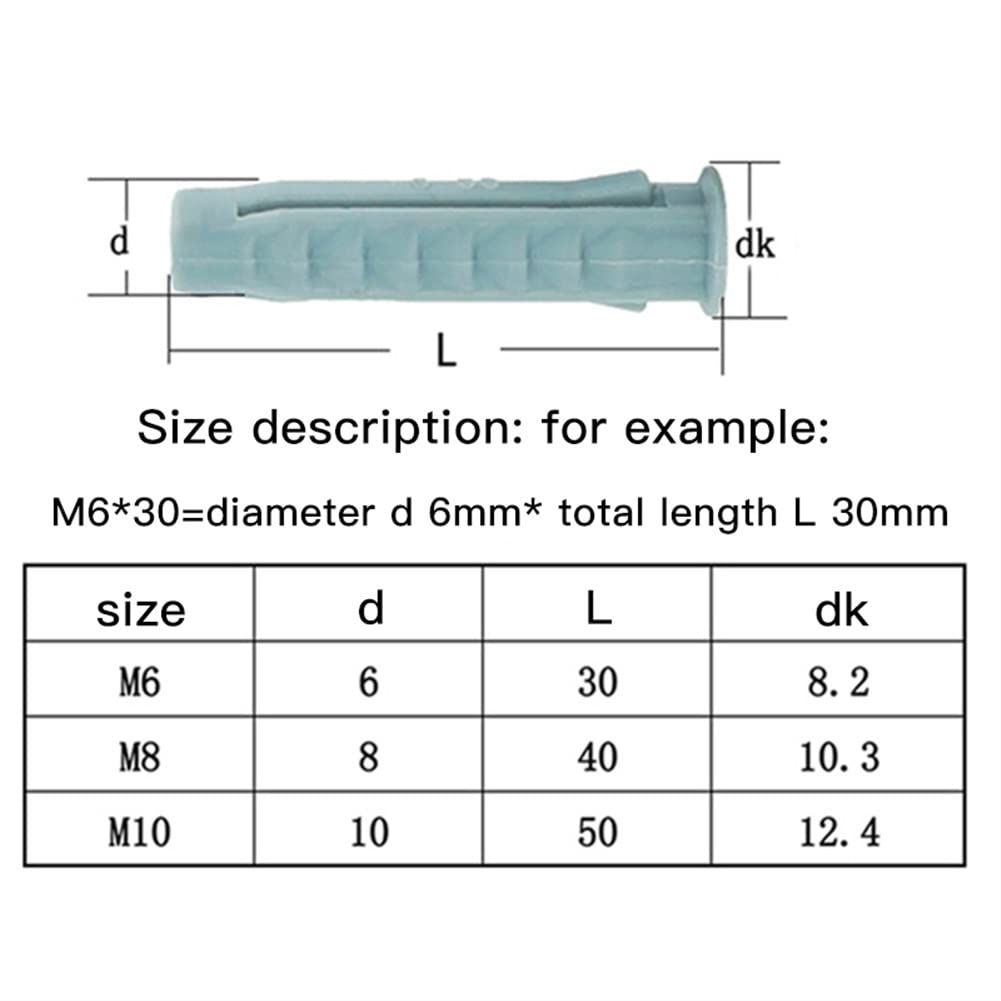 Tornillo de expansión de plástico, tornillos for ladrillo, 100 piezas, tapón de tubo de plástico, tubo de expansión, tornillo, tapón de anclaje, tapones de pared, anclaje de plástico, tornillo de pare