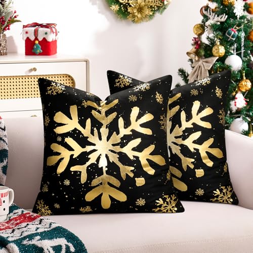 Weihnachten Kissenbezüge 40x40 Cm Set Von 2 Gold Schneeflocke...