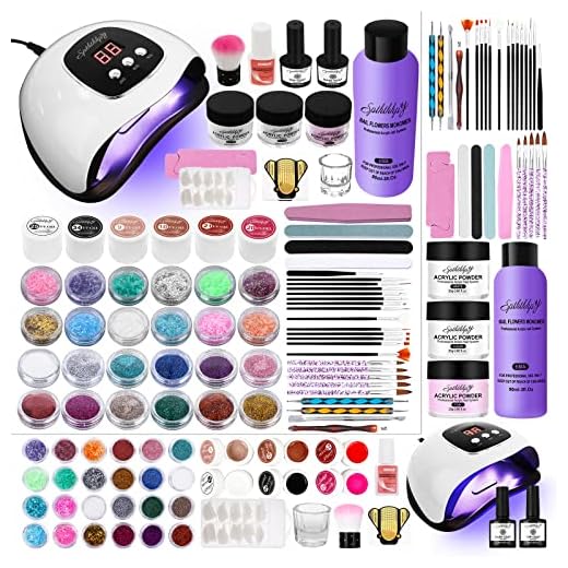 SPTHTHHPY Colección Pintauñas Semipermanente Lámpara LED de 48W + kit uñas acrilicas de 90ML y Set de Polvos +Kit Uñas Semipermanentes en 6 Colores +2 Bases y Top Coat，kit completo para principiantes
