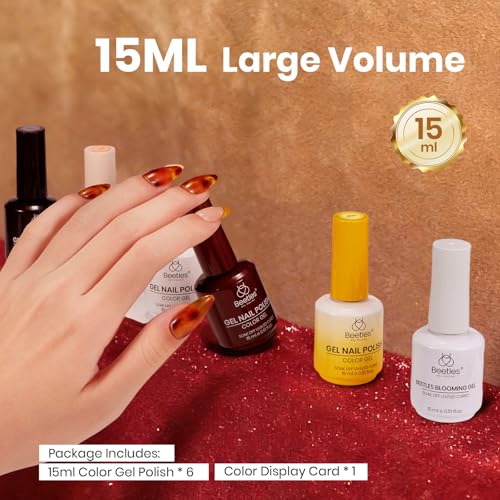 Image of Beetles Blooming Gel Polish Set - Amber Traces 5 Colors Fall Gel Polish White Jelly Nude Brown with 1 Bottle Blooming Gel, 15ML Full Size Soak Off Uv Nail Art Gift for Women