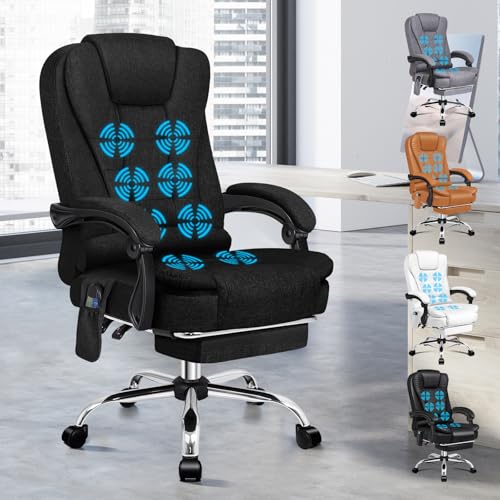 ALFORDSON Sedia Scrivania con Massaggio, Sedia Ufficio Ergonomica con Sedile riscaldato, Supporto Lombare e Poggiapiedi, Poltrona Girevole per Ufficio e Studio Sala Riunioni, Tessuto(Nera)