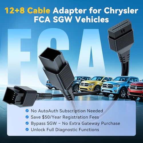 Image of THINKCAR 12+8 Pin Connector to OBD2 Adapter for Chrysler, Security Gateway Bypass Cable for FCA SGW Vehicles for Diagnostic, Works with All OBD2 Scanners,for Dodge,for Jeep,for Ram,for Fiat Year 2018+