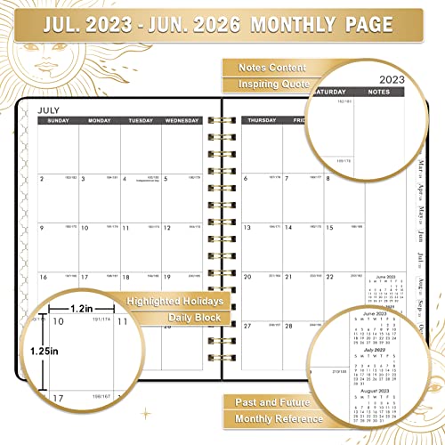 Monthly Planner 2023-2026 - July 2023 - June 2026, 3-Year Academic Monthly Planner/Calendar, 6.3" X 8.4", 2023-2026 Monthly Planner With Hardcover, Back Pocket With 30 Notes Pages & Tabs - The Sun #TOP2