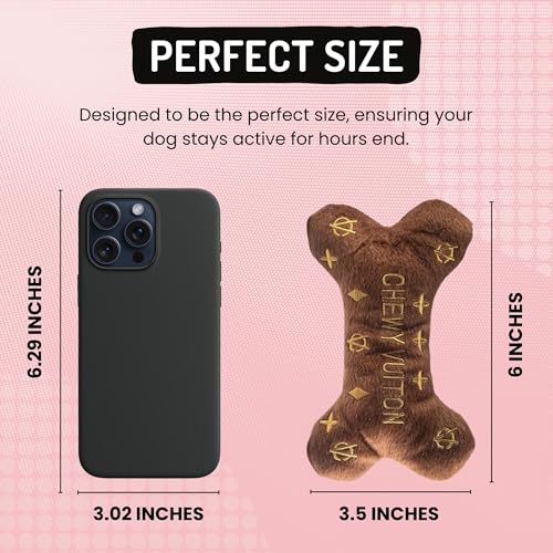Dog Diggin Designs Chewy Vuiton Plush Dog Toy Bone | Luxury-Inspired Parody Designer Bone with Squeaker, Soft Plush Chew & Play Dog Toy – Prêt-à-Porter Play! - Image 6