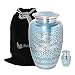 Divinityurns Wings of Love Blue & Silver Cremation Urn - Metal Cremation Urn - Handcrafted and Affordable Large Urn for Human Ashes - Adult Funeral Urn with Free Bag and Free Keepsake
