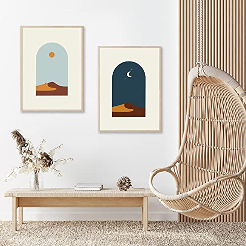Poster soleil lune abstrait toile déco salon moderne 20x30cm