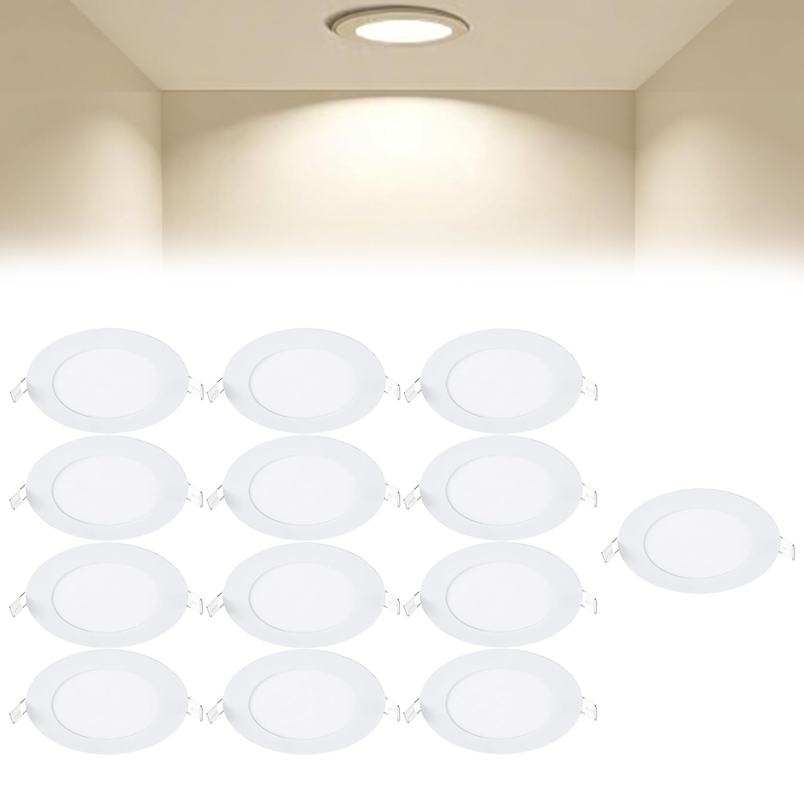 VOGHMOLD 6W Ultra Slim LED Downlight 5 inch, 4000K Recessed Ceiling Light, Cut Φ105-110mm, AC85-265V Flush Mount Spotlights Aluminum Round Panel Lights for Office Hallway, 13 Pack