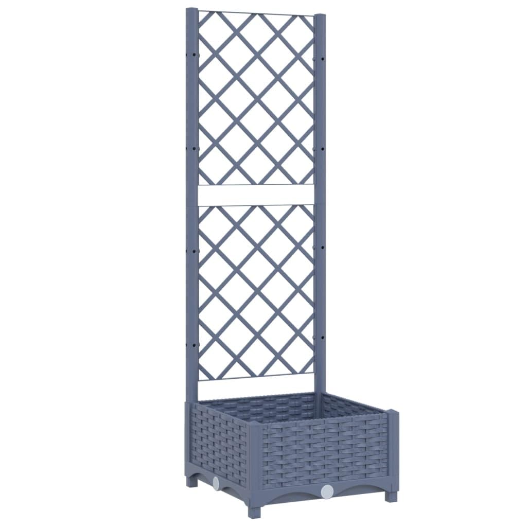 GeoHome Garden Trellis Planter | Plastic Garden Raised Bed with Trellis | Patio Planter Box for Backyard Yard Outdoor Vine Climbing Plants Flowers | Dark Gray Polypropylene 15.7