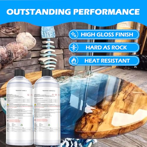 Teexpert Epoxidharz mit Härter, 16OZ/474ml Hochglanz Epoxidharz Set, Blasenfreies Beschichtungs- und Gießharz für DIY-Kunst, Schmuck, Untersetzer, Weihnachtsdekorationen, Tischplatten, Formen, Holz