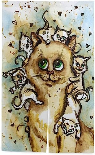 動物 猫 のれん おしゃれ ロング 目隠し 間仕切り 綿麻, 水彩 猫 ネコ 暖簾 ドア カーテン 障子 戸口 居間 出入り口 玄関 小窓 リビング キッチン 台所 部屋 着替え室 洋室 和室 居酒屋 料理屋 室内 インテリア かわいい のれん棒付き 約8