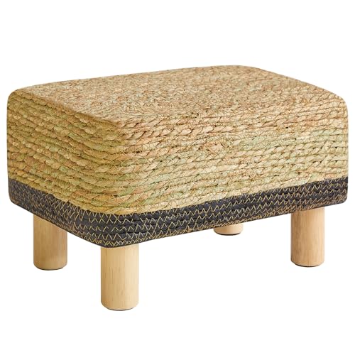 YMYNY 10.2'H Reposapies Salon Taburete Reposapiés Rectangular, Puf Escabel Reposapies de Seagrass Natural Tejido a tomana Mano, Mesa Auxiliar de Sofá para Salón Dormitorio,Negro HBD043B