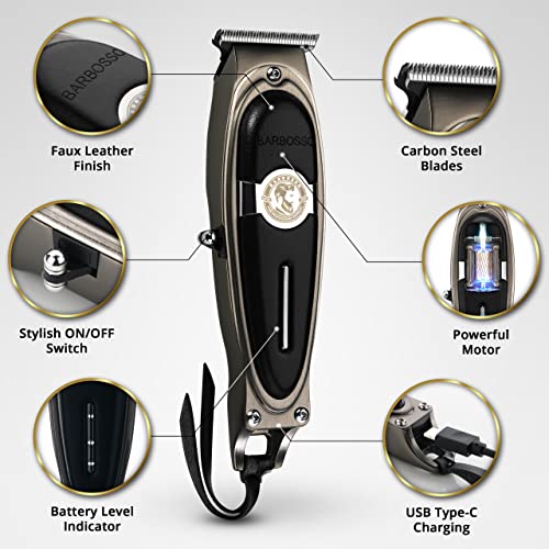 BARBOSSO Beard Hair Trimmer Men Rechargeable via USB-C, 90 Min Battery, Cordless Clippers, Mens Electric Shaver Razor - Image 2