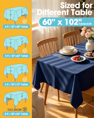 Image of Niuara Navy Blue Polyester Table Cloth, 6 Pack, 60 x 102 in | Rectangle, 5 ft Tables, Washable, Wrinkle Resistant, Weddings Parties