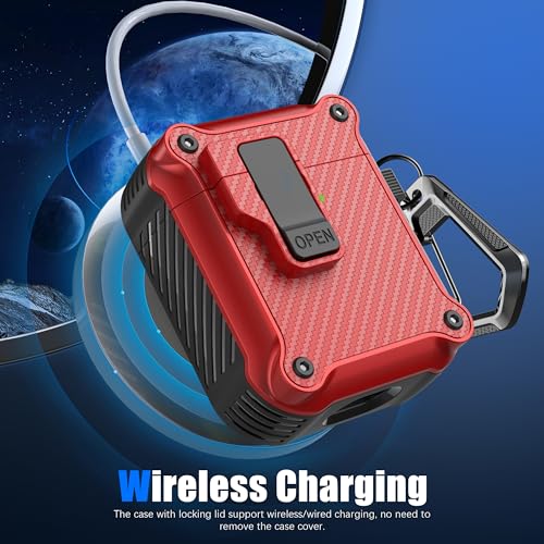 Image of RFUNGUANGO AirPods 2 Case with Lock Magnetic Lid, Carbon Red