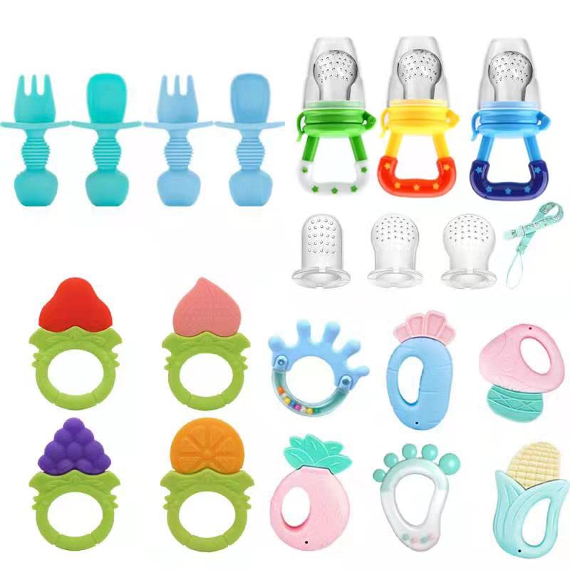 Image of Food Feeder WAJIAYON 2 Pack Amber Oil Baby Teething Toys for Babies 0-6 Months, Baby teethers Toys 6 to 12 Months,Freezer BPA Free Soft and Textured Chew Infant Toys Easter Gifts for Boys and Girls