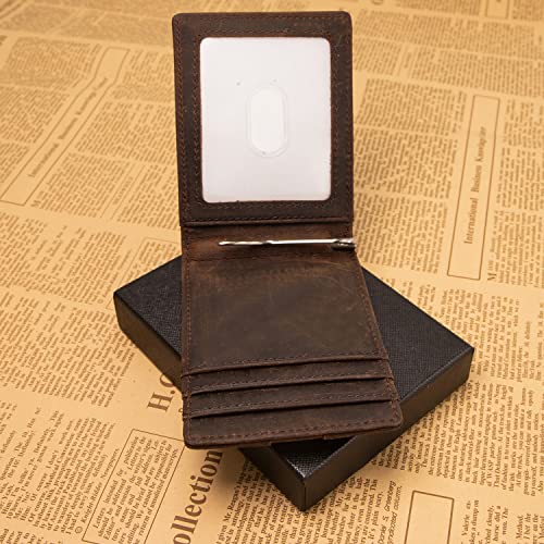 HRS Slim Wallets for Men, Genuine Leather Bifold Men's Wallet RFID Blocking Minimalist Front Pocket with Money Clip - image 8