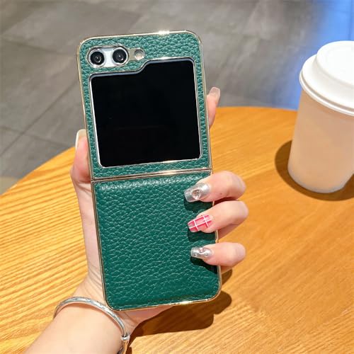 Coque antichoc Samsung Z Flip 4 antichoc mince en cuir galvanisé vert