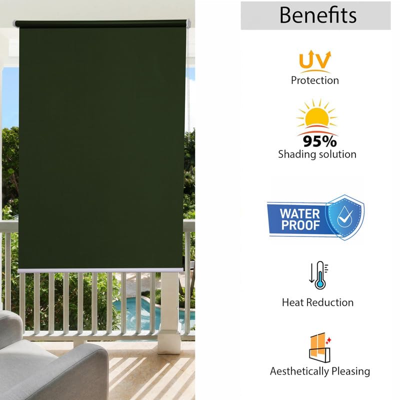 Image of Roller Blinds 300 GSM Polyester Fabric Waterproof & Sun Blockage Corded Roll Up and Down Blinds Curtains for Window, Door, Balcony (Military Green Color 2.5 X 11 Feet, Pack of 1 Piece)