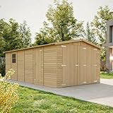 Holzgarage - Abstellraum mit Fenstern- H222x616x324 cm /18 m2 - Plattenkonstruktion aus Naturholz - Gartenwerkstatt - Auto- und Geräteschuppen -TIMBELA M102