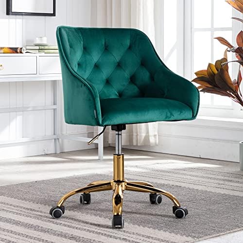 HomSof Home Desk Modern Velvet Office Computer Height Adjustable Mid-Back Task Chair, Green, Gold Feet