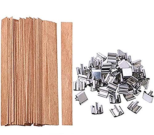 Cheeroyal 50 Stück Kerzendocht-Holz-Set, Naturholzdochte, Holzkerzenkern mit Eisenständer für handgefertigte Kerzenherstellung, DIY-Kerze (13 mm x 130 mm) Cover