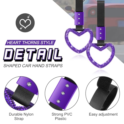 Image of Fabbay Bling Car Accessories Bling Heart Handle Ring Car Accessory for Women Hand Strap Drift Charm Rear Bumper Warning Ring Decor for Auto Bus Interior Exterior Decoration (Purple, Heart Style)