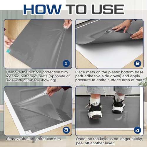 Image of Nuanchu Adhesive Mat Pad Include 1 Sticky Non Slip Base Pad 2 Tacky Dust Mats Construction of 30 (60 Sheets Total) for Clean Room Science Lab Matting Hospital(24x36 Inches,Gray,60 Sheets)