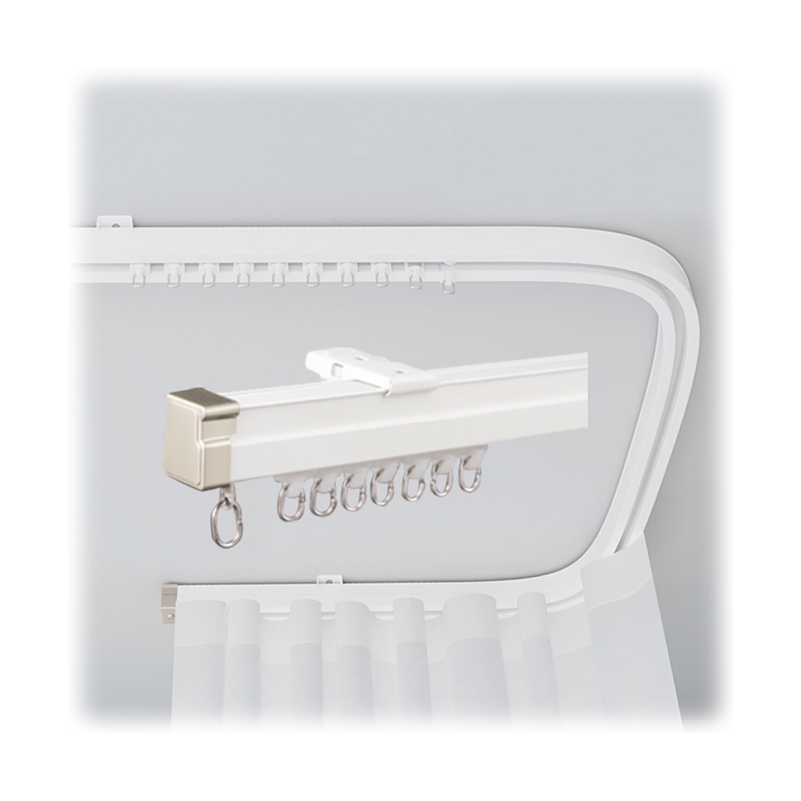 Rail de Rideau Incurvé Tringle À Rideaux Robuste Cloisonné Rail de Plafond Kit pour Murs ou Plafonds Chambre Salon Fenêtre(White-Top,200cm(2 * 100cm))