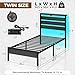 Rolanstar Bed Frame Twin Size with USB Charging Station, LED Bed Frame with Wood Storage Headboard, Black Metal Platform Bed with Under Bed Storage, No Box Spring Needed, Noise Free