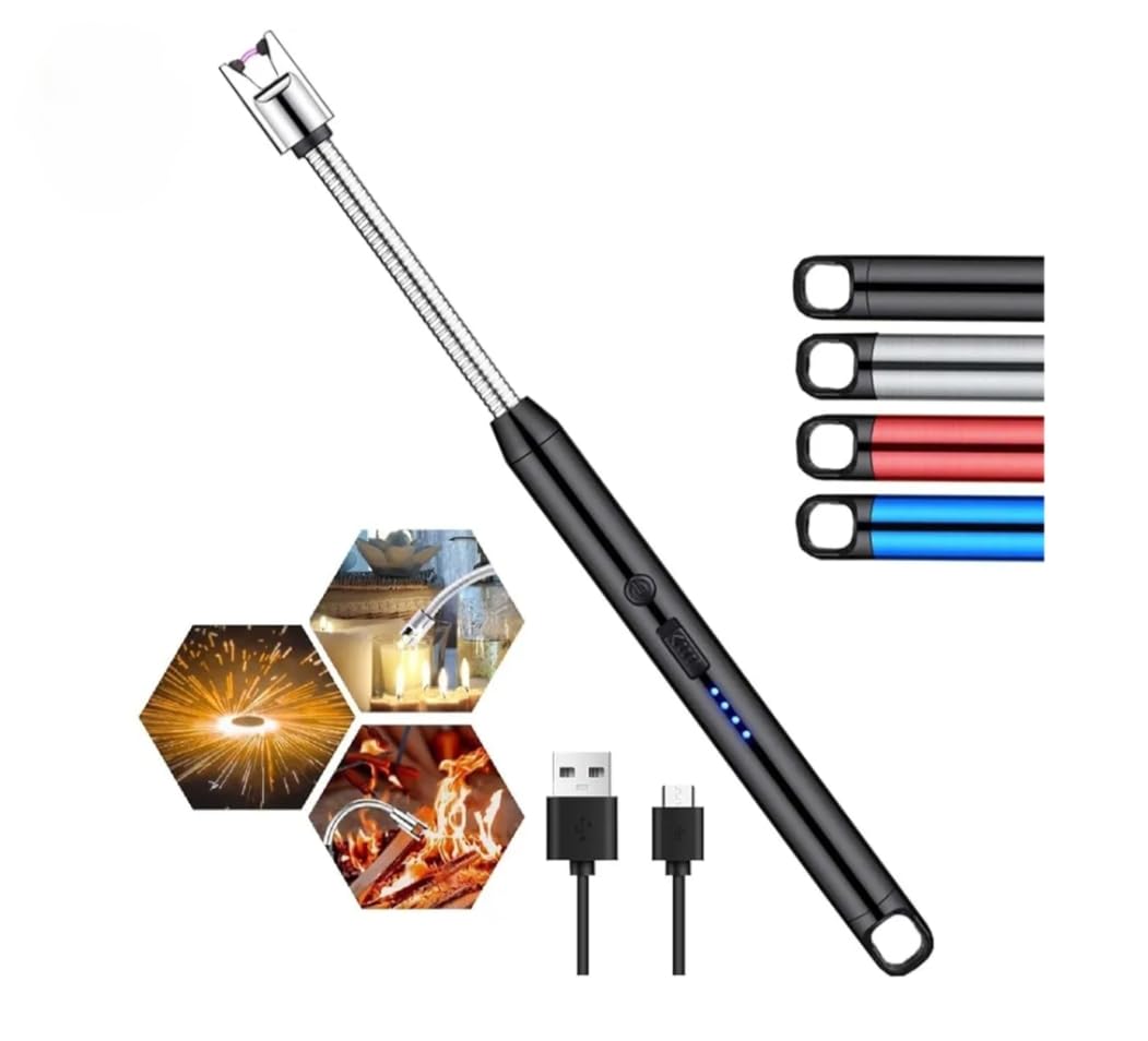 Electric Arc Lighter with 360° Flexible Neck, USB Rechargeable, LED Battery Indicator, Safety Lock, Metal Hook, Available in Multicolour-image-6
