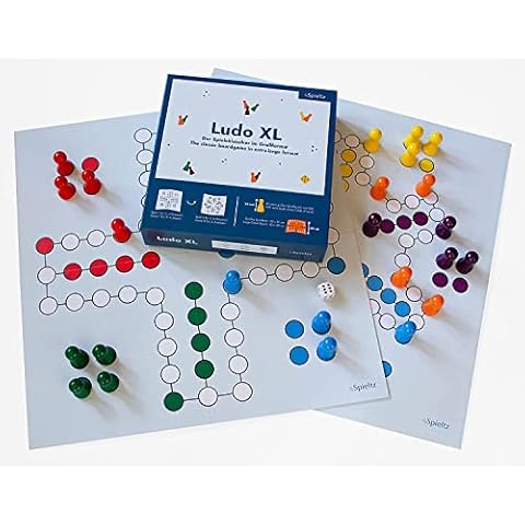 Ludo XL - Riesen Ludo + extra große Spielfiguren aus Holz. Für 4 Spieler / 6 Spieler . Brettspiel für Senioren/Familienspiel Cover