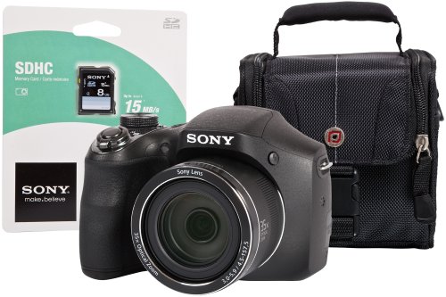Sony Kit de la cámara con Tarjeta SD de 8 GB y Funda – Negro DSC-H300