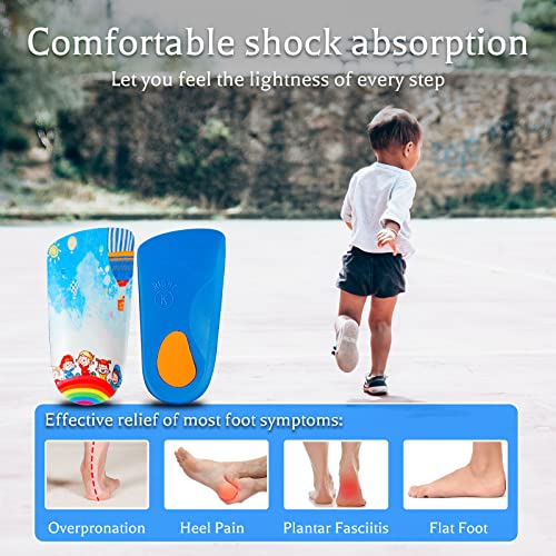 Image of Arch Support Insole for Kids Shoes, Orthotic Shoes Inserts for Kids, 3 /4 Length Inserts for Children's Heel Pain, Flat Feet, Plantar Fasciitis, Pronation
