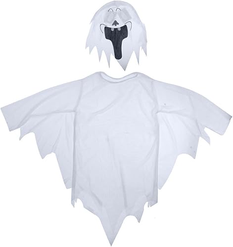 Miniatura 5 de PENINSULA LOVE Disfraz de fantasma de Halloween, capa de fantasma blanco, disfraz de vampiro para fiesta de juego de rol, bata con máscara para