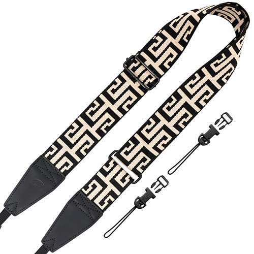 Image of Padwa Lifestyle Extra Long Adjustable Camera Strap for Photographers - 2 inch Wide Full Grain Cowhide Leather Ends Camera Straps with Quick Release for All Cameras,Binoculars(White Arches)