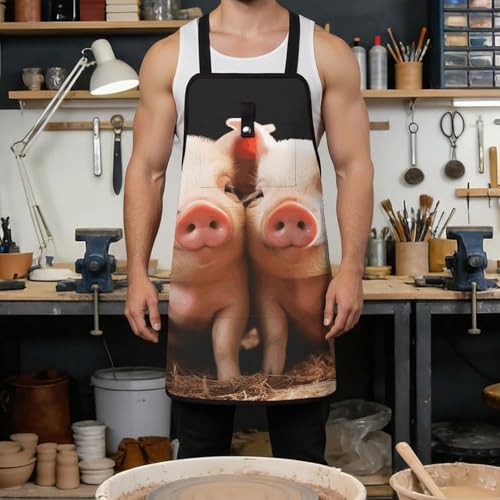 Delantal de trabajo con diseño de cerditos y múltiples bolsillos miniatura 4