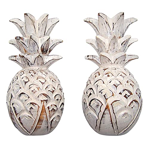 Wowser Distressed White Pineapple Halves, Nautical Wall Decoration, Set of 2, 10 Inches