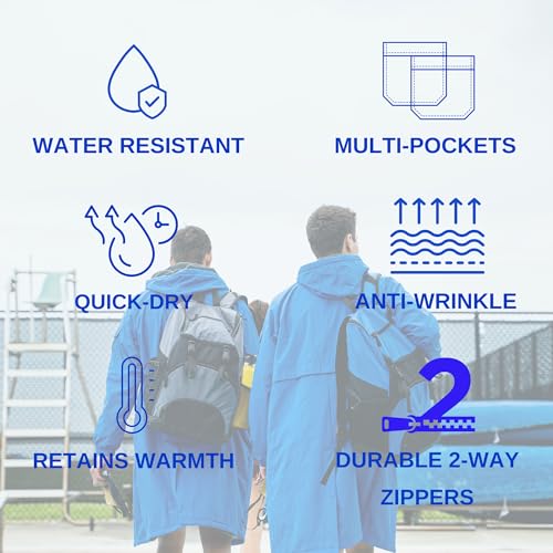 Image of Sporti Unisex Swim Parka with Comfort Plush Fleece Lining, Multi Pocket Zipper - Water Resistant Swim Coats for Women & Men