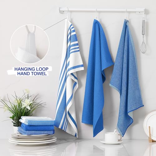 Image of Homaxy Premium Kitchen Towels(18 inchx 28 inch, 6 Pack), Large Cotton 380 GSM Kitchen Hand Towels, Soft and Absorbent Terry Dish Towels, Multipurpose Tea Towel Set with Hanging Loop, Blueberry