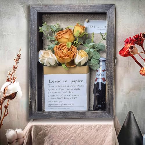 Image of Black 11x16 Large Shadow Box Frame Deep Shadow Box with Shelves Pet Memorial Shadow Box Display Case with Linen Back for Handicrafts,Picture Frames,Medals,Coins,Pins Collection and More