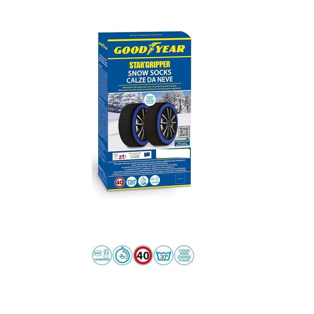 CALZA DA NEVE TAGLIA XL PER GOMMA AUTO CALZE NEVE GHIACCIO PNEUMATICO 255/45-19 (77964) SET DI 2 PEZZI GOODYEAR OMOLOGATE PER VETTURE MONTAGGIO SU RUOTE MOTRICI STAR GRIPPER PLUS SERIES