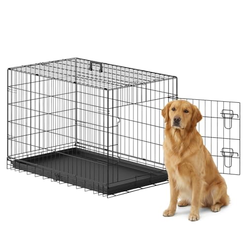 FDW 36" Foldable Metal Dog Crate with Leak-Proof Tray for Medium Dogs, Black by FDW - Used condition - US$49.43